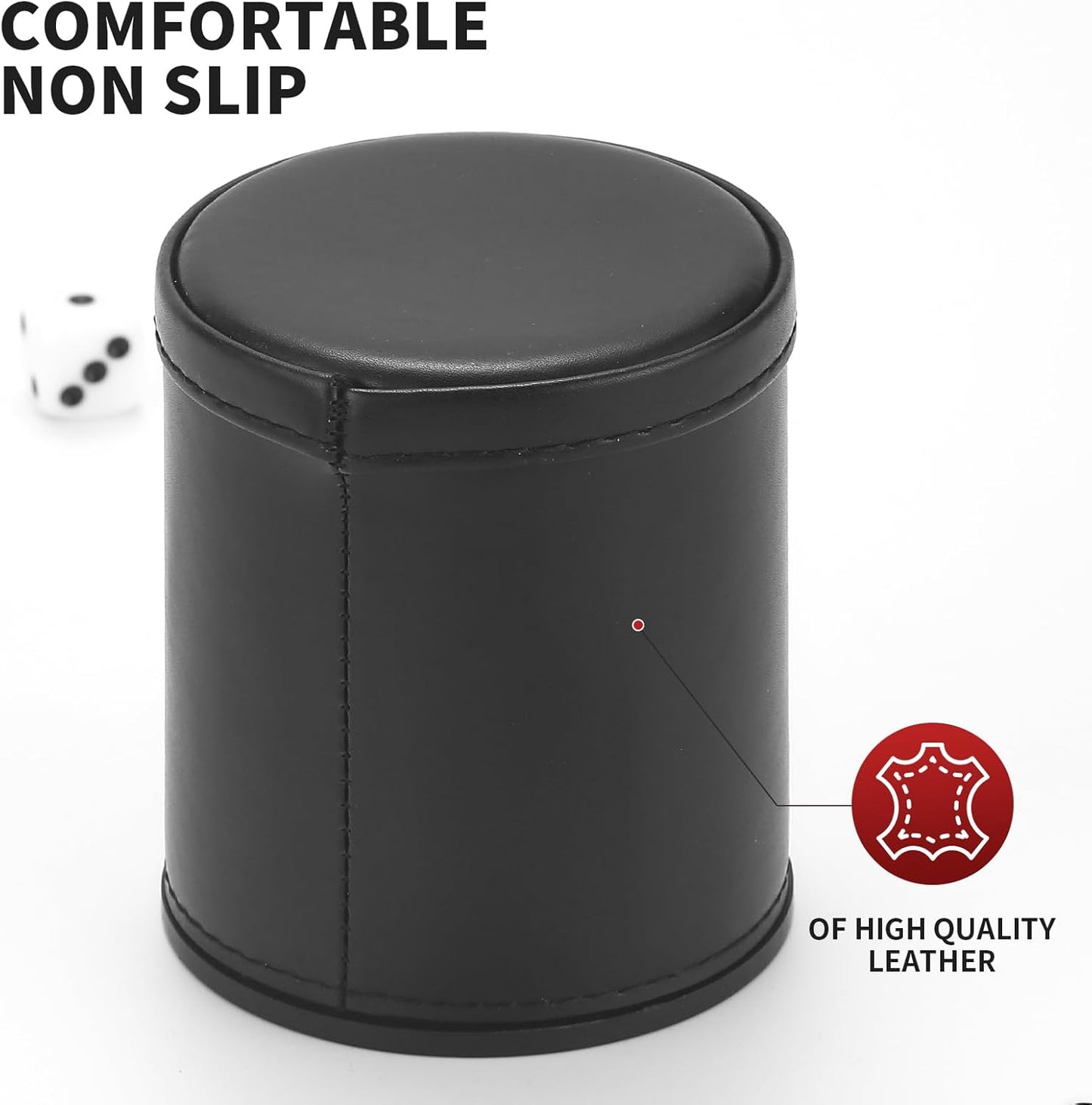 5 Pack PU Leather Dice Cup Set with 6 Dot Dices Felt Lined Quiet Shaker for Yahtzee Bar Party Family Dice Games,Red/Black