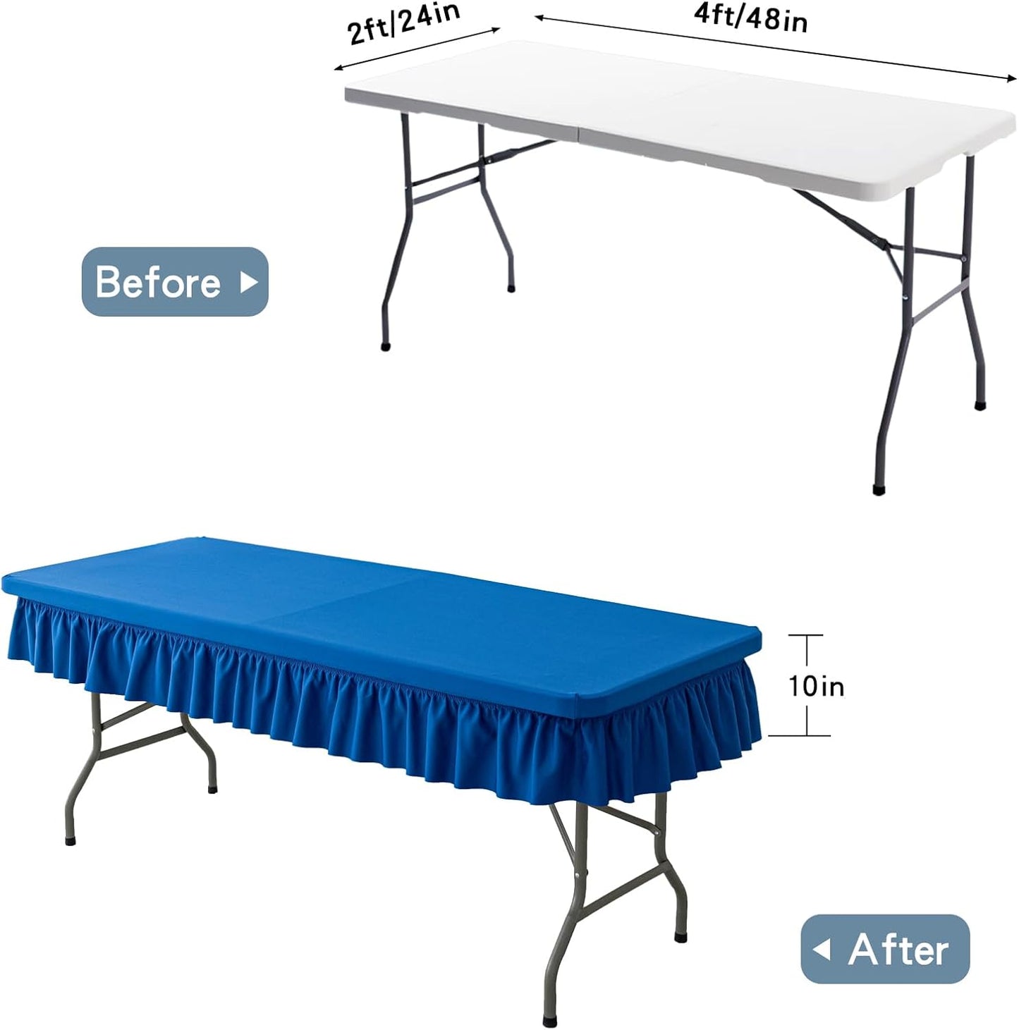 4ft Dark Blue Stretch Tablecloth for Rectangular Tables - Flared Wrap Design, Waterproof, Wrinkle-Resistant, Washable - Ideal for Weddings, Parties, Banquets & Table Protection