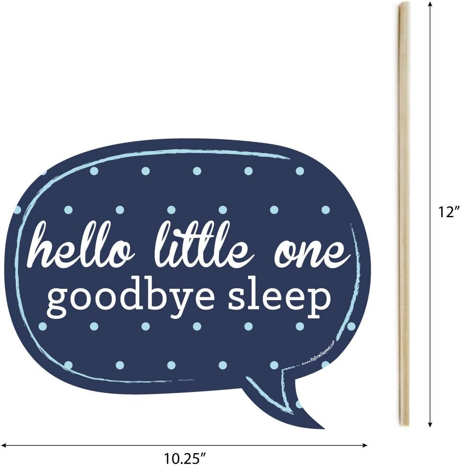 Big Dot of Happiness Funny Blue and Silver - Hello Little One - Boy Baby Shower Photo Booth Props Kit - 10 Piece