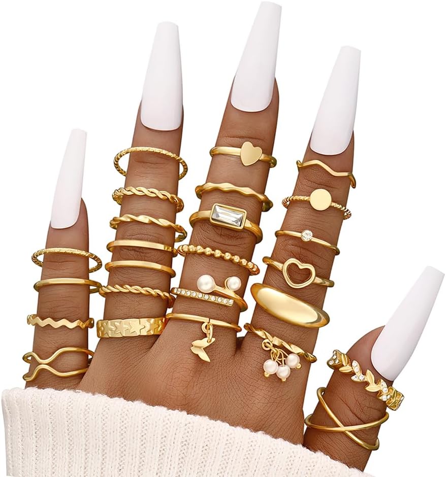 iF YOU 25 Pcs Gold Knuckle Ring Set for Women, Chunky Stackable Finger Midi Rings, Silver Simple Stacking Cute Rings Pack Trendy Stuff Jewelry Gift