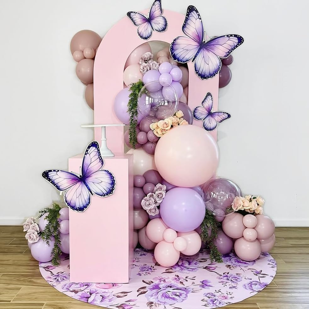 Butterfly Balloon Arch Kit, 135 PC Purple and Purple Butterfly Fairy Birthday Balloons Garland, Metallic Pink Cream Balloons Foil Balloons, Fairy Theme Baby Shower Birthday Decorations for Girls