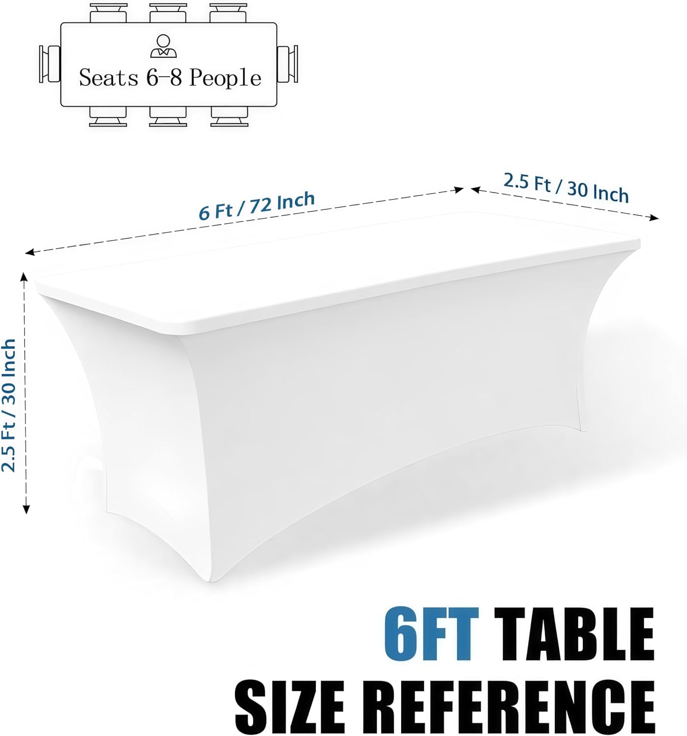 6FT White Table Cloth - 10 Pack Fitted Stretch Rectangle Spandex Tablecloth, Washable Table Cover for Party, Picnic, Wedding, Banquet, Birthday and Festival(30" x 72")