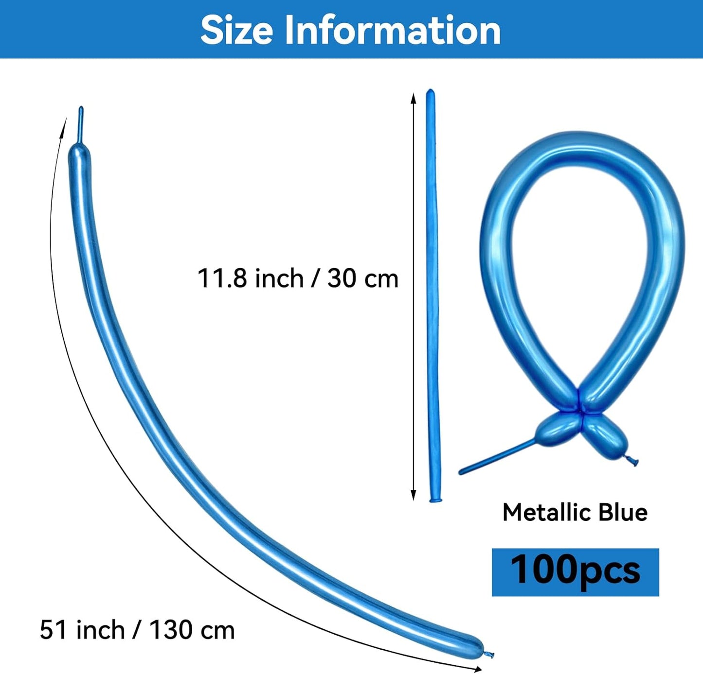 Metallic Blue Long Balloons Premium 260 Twisting Animals Magic Balloons for Birthday Kids Wedding Party Supply 100pcs