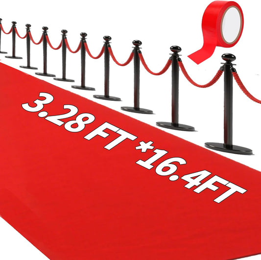 TEEMO 1 Pcs Red Carpet Runner for Party Red Aisle Runway with 1 Roll Tape Birthday Carpet Hallway Aisle Runner for Wedding Birthday Awards Night Theme Party Supplies (39.4 x 196.9 inch)