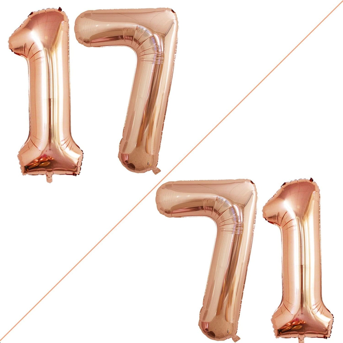 GOER Number 17 Balloons for 17th Birthday Sweet 17 Party Decorations,42 Inch Jumbo Foil Helium 71 Balloons for 71st Birthday Party Decoration (Champagne Gold)