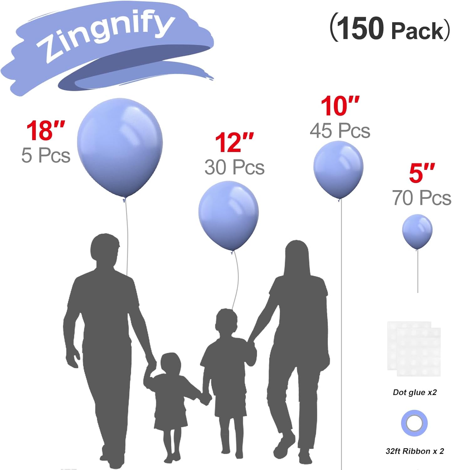 Dusty Blue Balloons, 150 pcs Different Sizes Pack of 18 Inch 12 Inch 10 Inch 5 Inch Boho Blue Latex Balloons for Balloon Garland Balloon Arch as Birthday Party Wedding Decorations