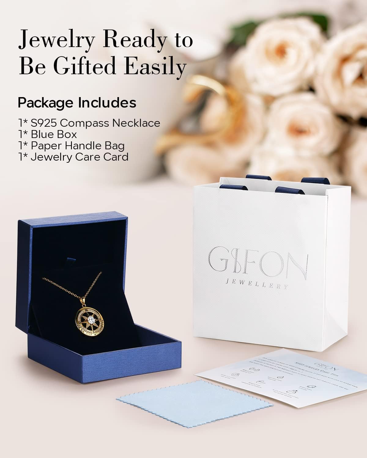 S925 Necklace Gift for Wife |Compass Jewelry |Women Anniversary |Sterling Silver |Girlfriend Birthday Gifts for Her Valentines |I'd be Lost without You |Jewel 18K Gold