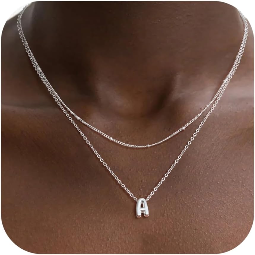 Bubble Letter Necklace Layered Initial Necklaces for Women Dainty Cute Choker Pendant Stack Jewelry Teen Gift Trendy Stuff