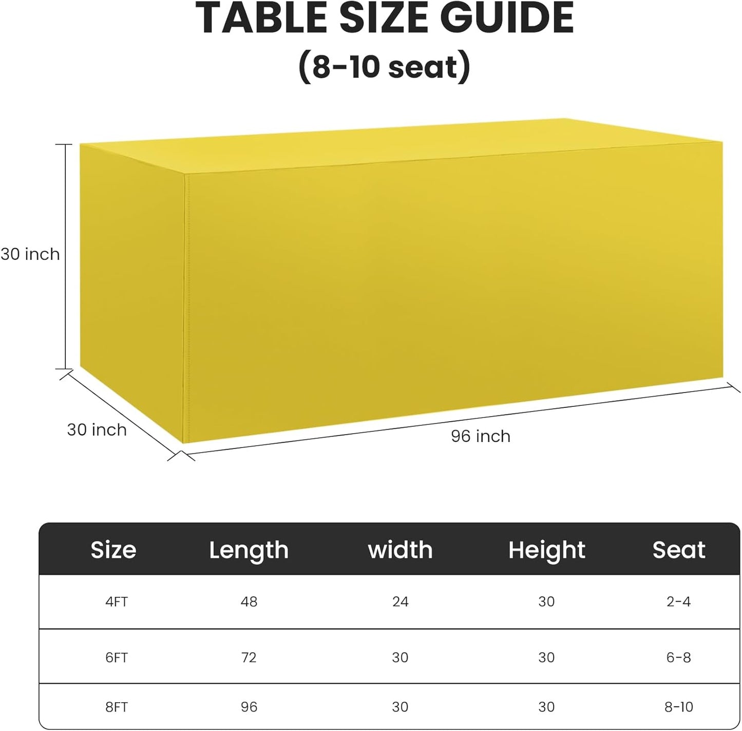 Ascoza 2 Pack Fitted Tablecloth for 8 Foot Rectangle 96 x 30 Inch Yellow Table Covers Water Resistant Polyester Cloth for Folding, Parties,Display, Trade Show (Yellow)