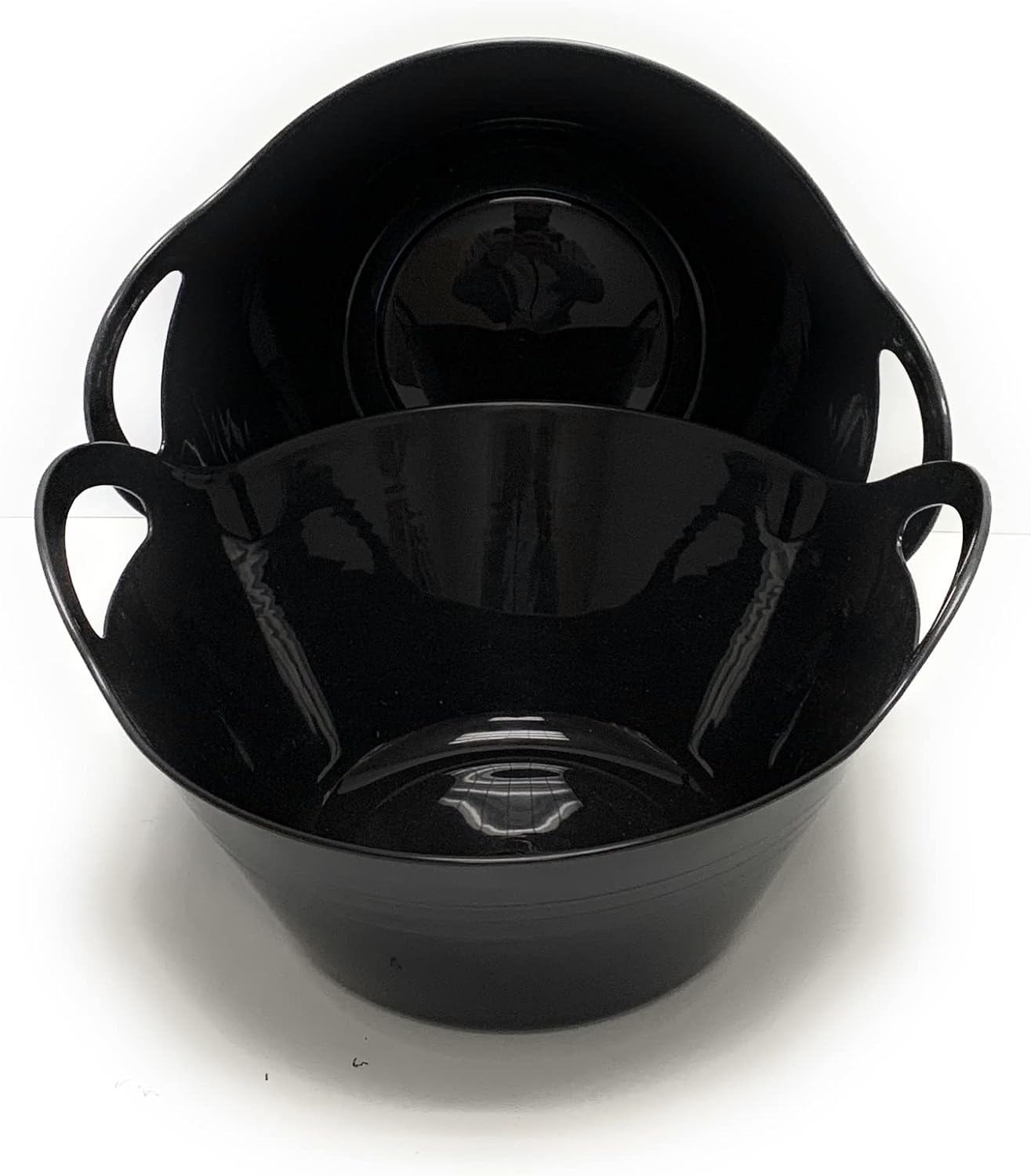 Mintra Home Plastic Bowls with Handles (4.5L Large 2pk, Black) - 11.25W x 5inH (6.75inH with handles) - large bowl for popcorn, snacks, drinks, candy, party, Halloween, trick or treat bowls - 2 Pack