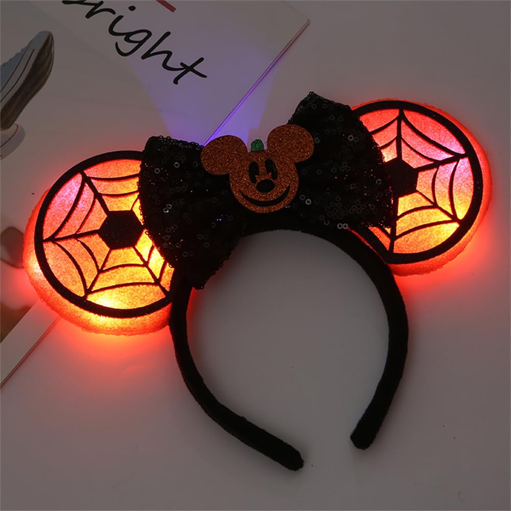 JIAHANG LED Halloween Mouse Ear Light Up Headband, Sequin Bow Hairband, Flash Glowing Party Decoration Headwear Hair Accessories