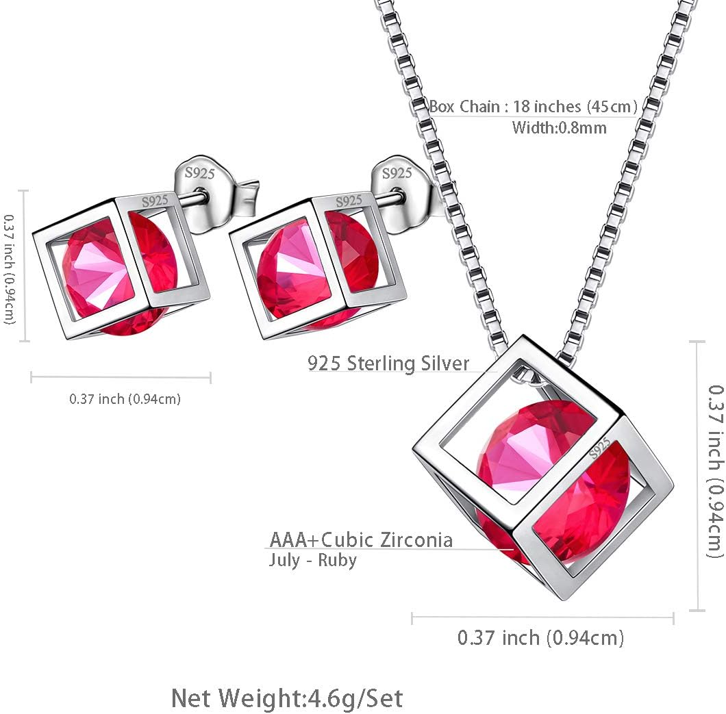 Aurora Tears Birthstone Necklace/Earring 925 Sterling Silver Women Cross/3D Cube/Cresent Moon Birth Stone Jewelry Mens Birthday Gift Anniversary Present