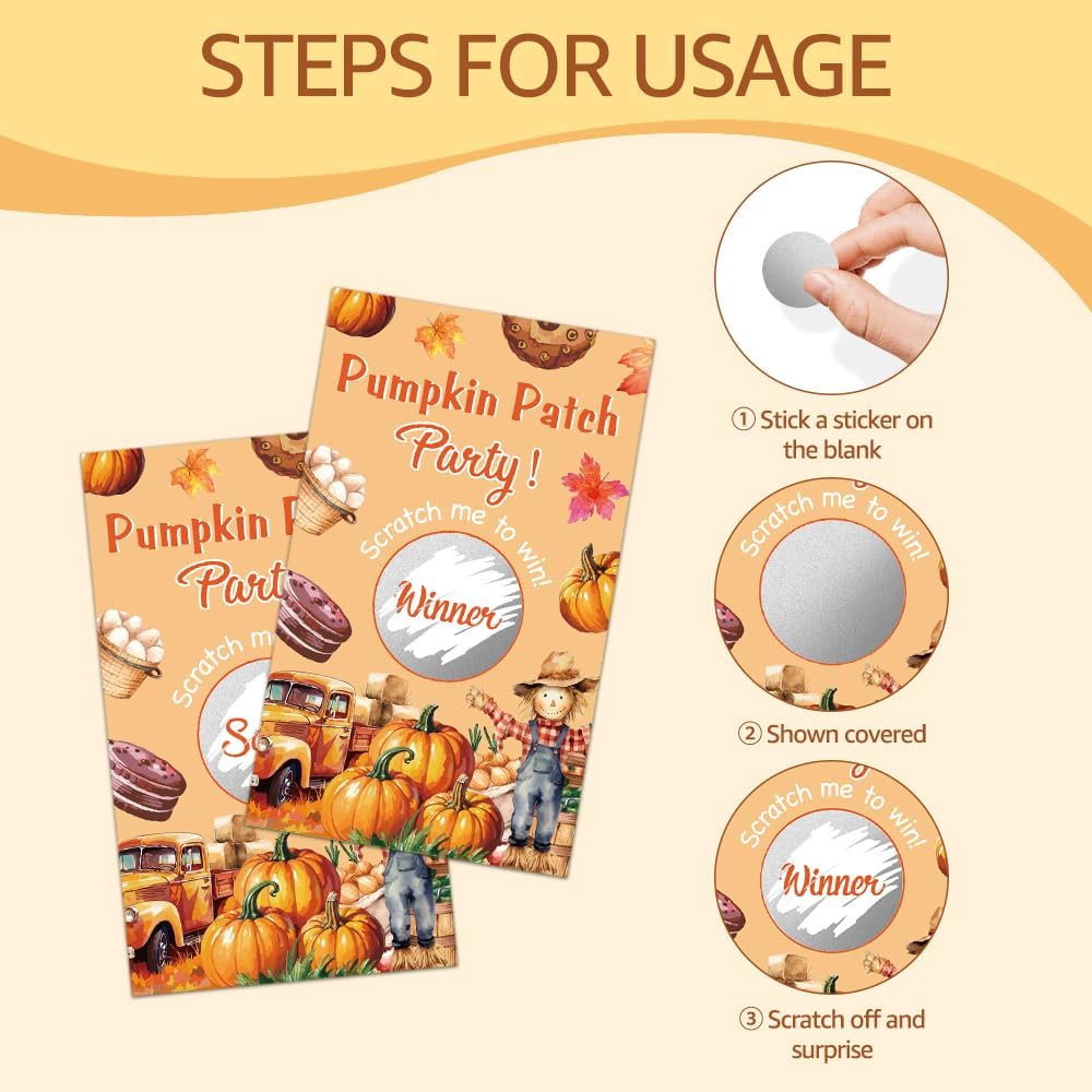 50 Pack Pumpkin Thanksgiving Theme Patch Scratch Off Game, Funny Scratch Cards for Fall Party Game, Thanksgiving Raffle Tickets for Birthday Games, Baby Shower, Thank You Party Games