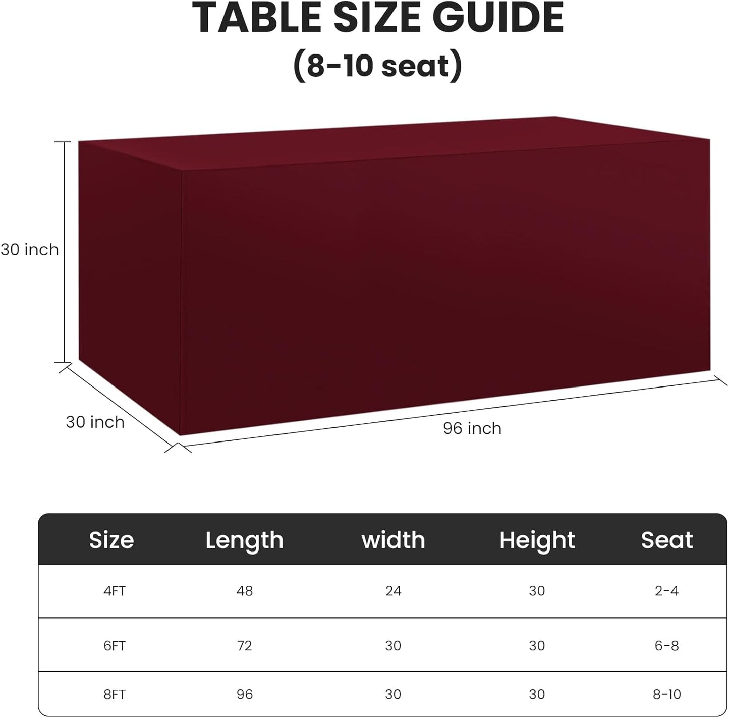 Ascoza 2 Pack Fitted Tablecloth for 8 Foot Rectangle 96 x 30 Inch Burgundy Table Covers Water Resistant Polyester Cloth for Folding, Parties,Display, Trade Show (Burgundy)