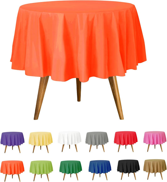 Orange Disposable Plastic Tablecloth for Round Tables (36 Pack) Table Cloths for Parties, Events & Weddings, Indoors & Outdoors, 84 inches, Plastic Table Cover