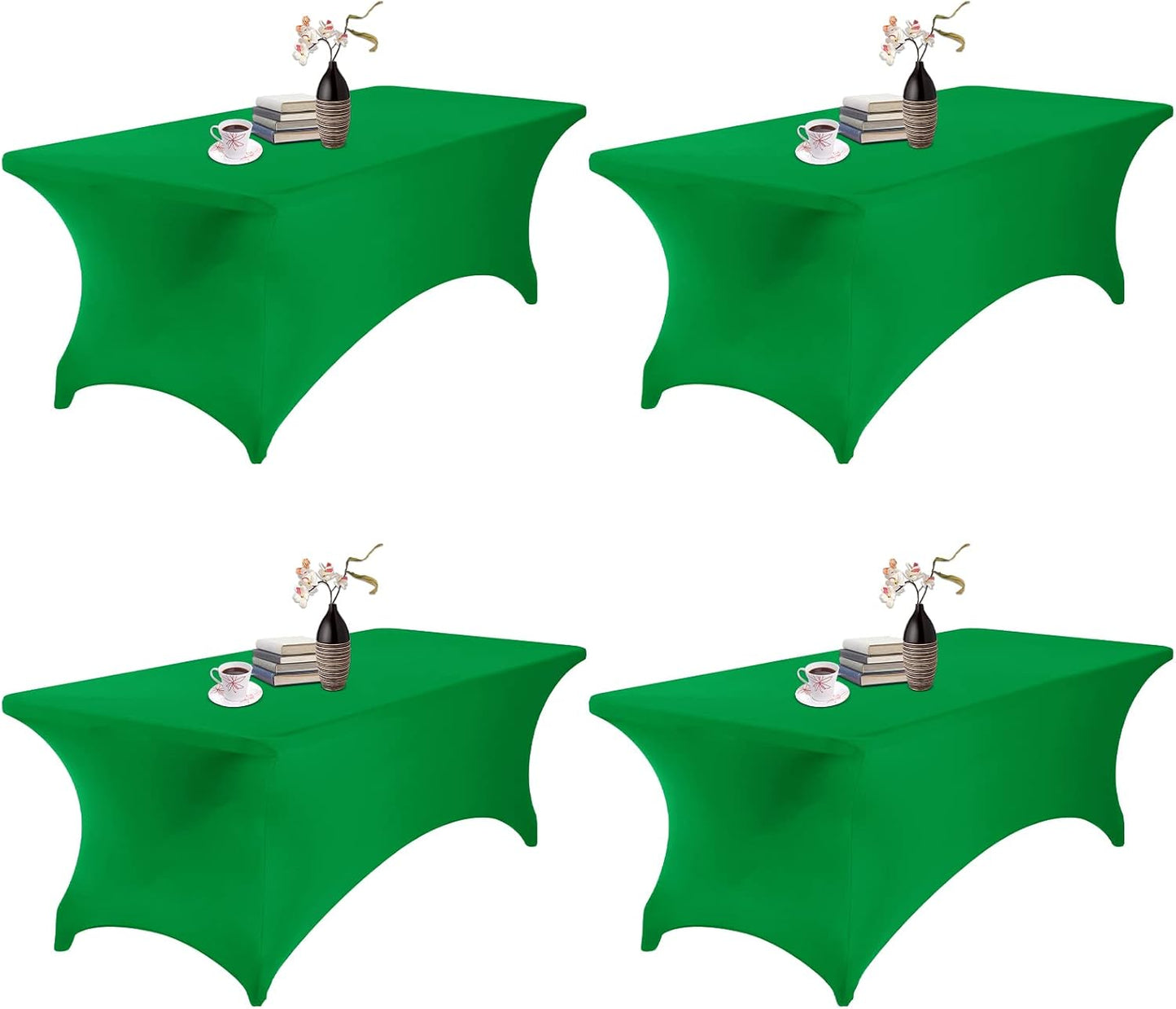 4Pack Spandex Waterproof Table Covers 8ft，Spandex 8ft Waterproof Table Cover for Party,Wedding, Banquet, and Events(Emerald)