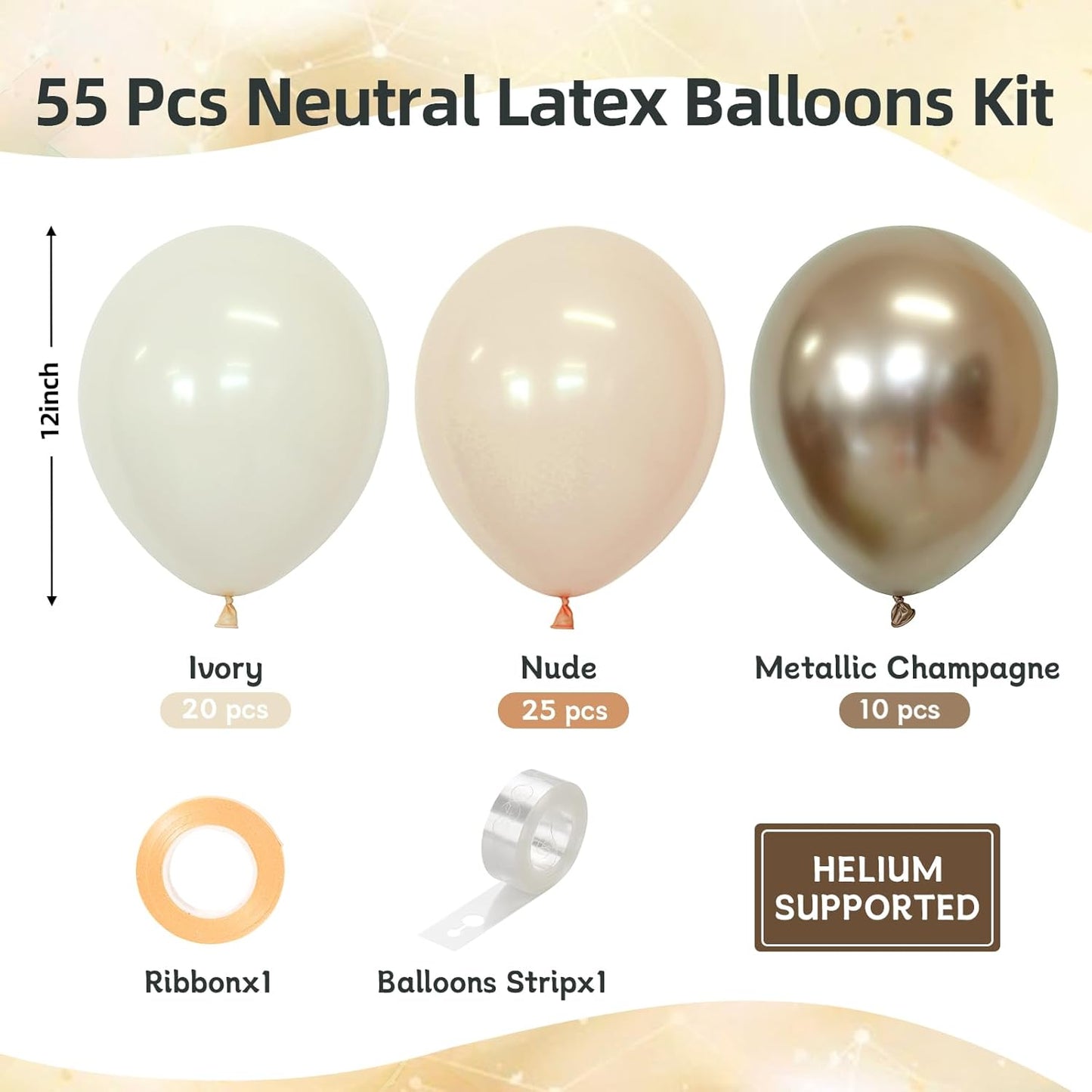 Beige Champagne Gold Balloons 60 Pcs 12 Inch Cream Tan Nude Neutral Balloons for Birthday Baby Shower Bridal Shower Wedding Party Decoration