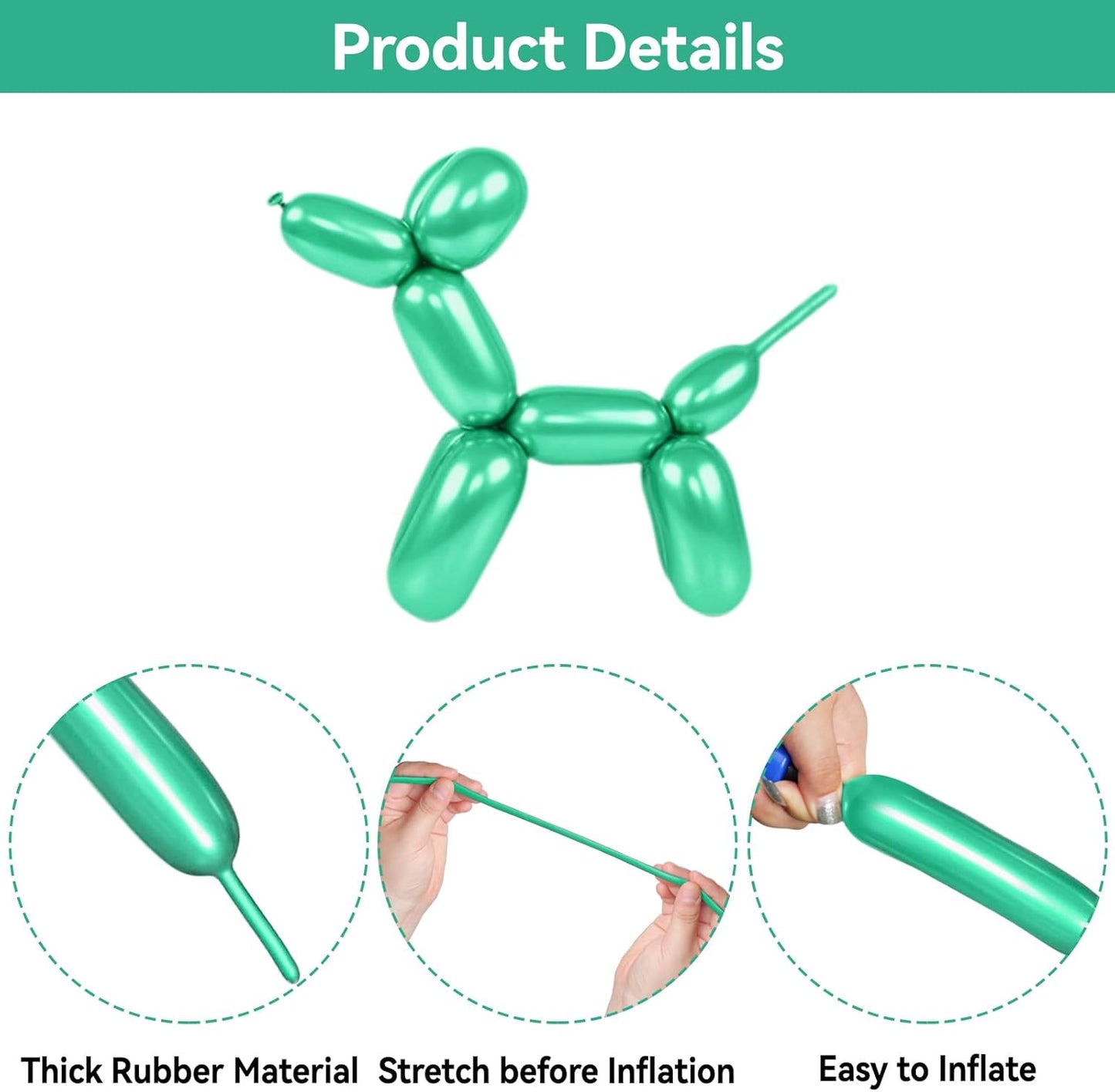 Metallic Green Long Balloons Premium 260 Twisting Animals Magic Balloons for Birthday Kids Wedding Party Supply 100pcs