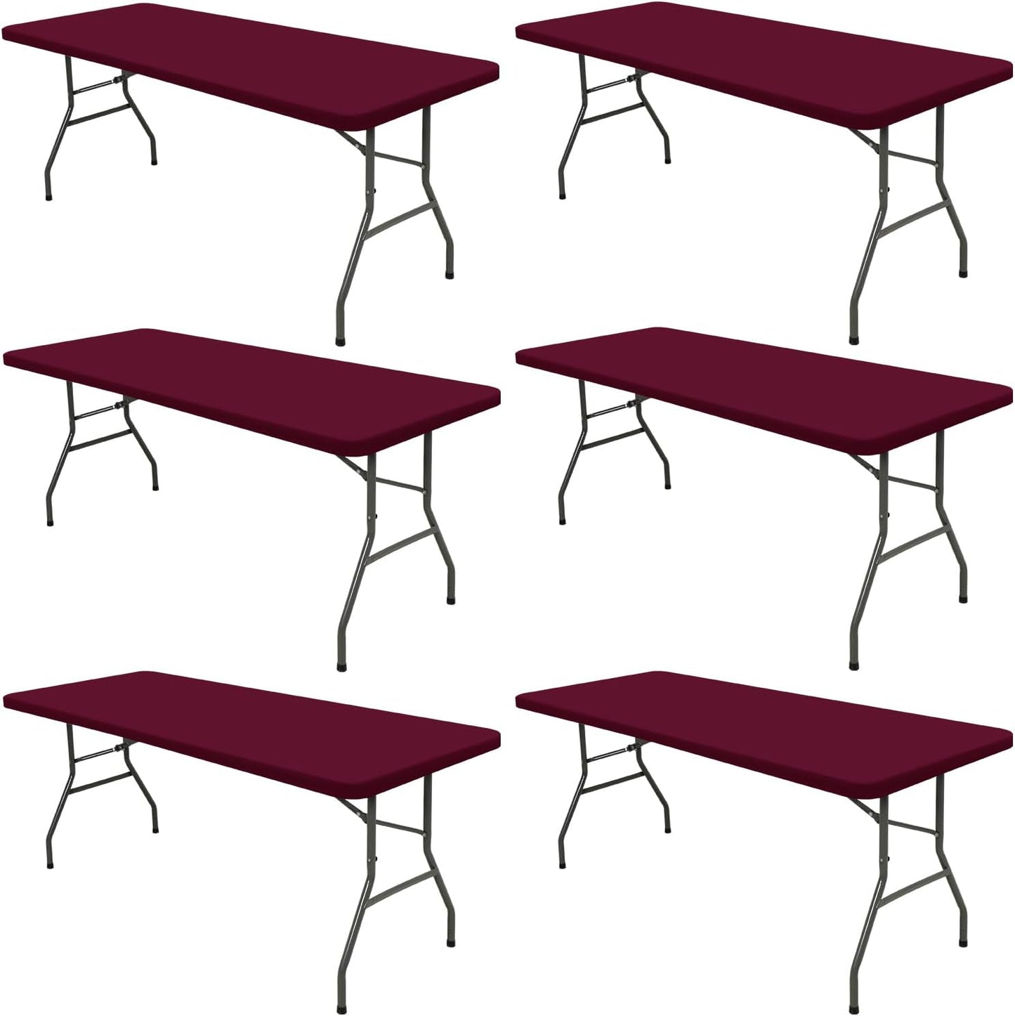 6 Pack 8 Foot Picnic Table Cover Fitted Elastic Tablecloth for Rectangle Tables Waterproof Stretch Washable Folding Indoor Outdoor Spandex Table Cloth for Parties Banquet Camping (Wine Red,30" x 96")