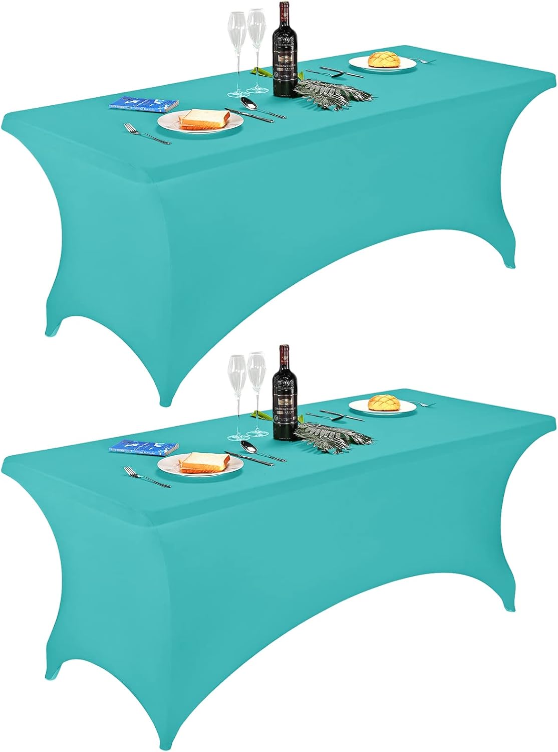 FORLIFE Spandex Table Covers - Fitted 6ft Rectangular Tablecloth, Universal Stretch Patio Table Cover for Wedding, Banquet, Party (Turquoise)