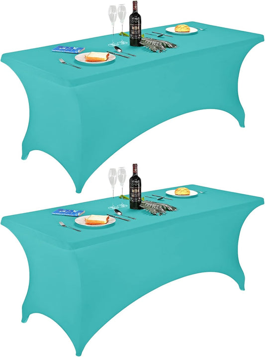 FORLIFE Spandex Table Covers - Fitted 6ft Rectangular Tablecloth, Universal Stretch Patio Table Cover for Wedding, Banquet, Party (Turquoise)