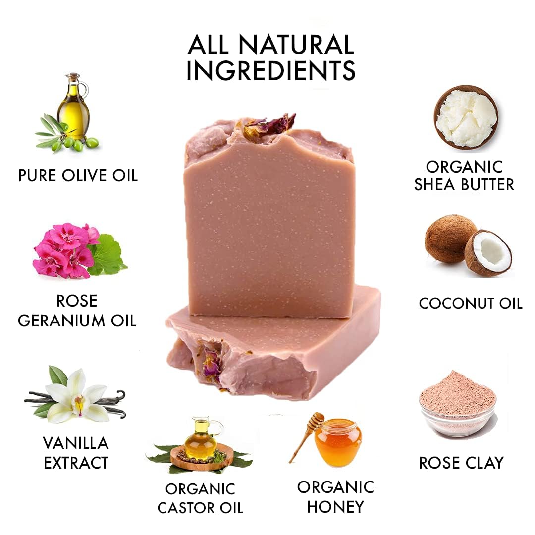 Natural Amor All-Natural Handmade Organic Soap Bar Set, Rose Honey Amor Soap Kit with pure Essential Oils, Gentle Body & Facial Soap for Unisex-adult,Total 8.6 oz, Made in USA, 2 Pack