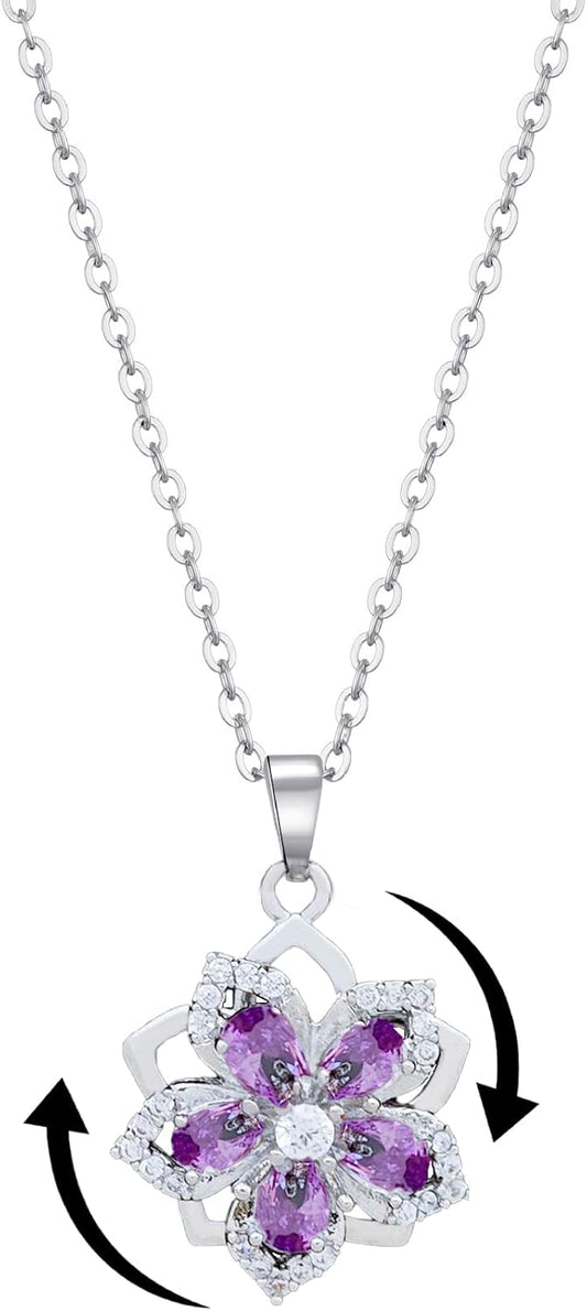 Necklace for Women Gold Flower Fidget Necklace Rotatable Crystal Silver Blossom Pendant Necklaces Adjustable Spinning Fidget Necklaces Redbud Flower Choker Funny Gift Jewelry