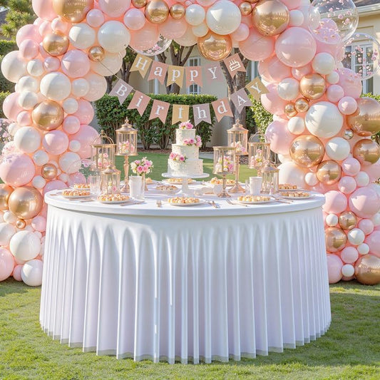 White Tulle Round Tablecloth for 60 inch Tables, Spandex Fitted 5FT White Round Table Covers with Tulle Skirt for Baby Shower Wedding Birthday Party Cake Banquet Table Decoration