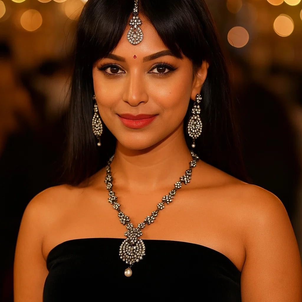 Touchstone Indian jewelry sets for women maang tikka wedding guest gold necklace bollywood jewellery set pageant elegant prom bride accessories western crystal chunky rhinestone necklaces