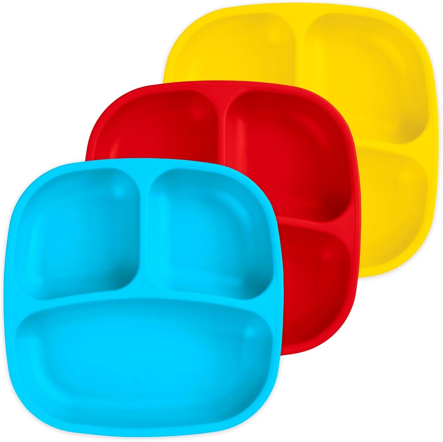 Re-Play Toddler Plates with Dividers - Deep-Walled 3 Compartments Divided Plates for Kids - Dishwasher & Microwave Safe - Made in USA - Set of 3-7.37" x 7.37" x 1.25" - Preschool