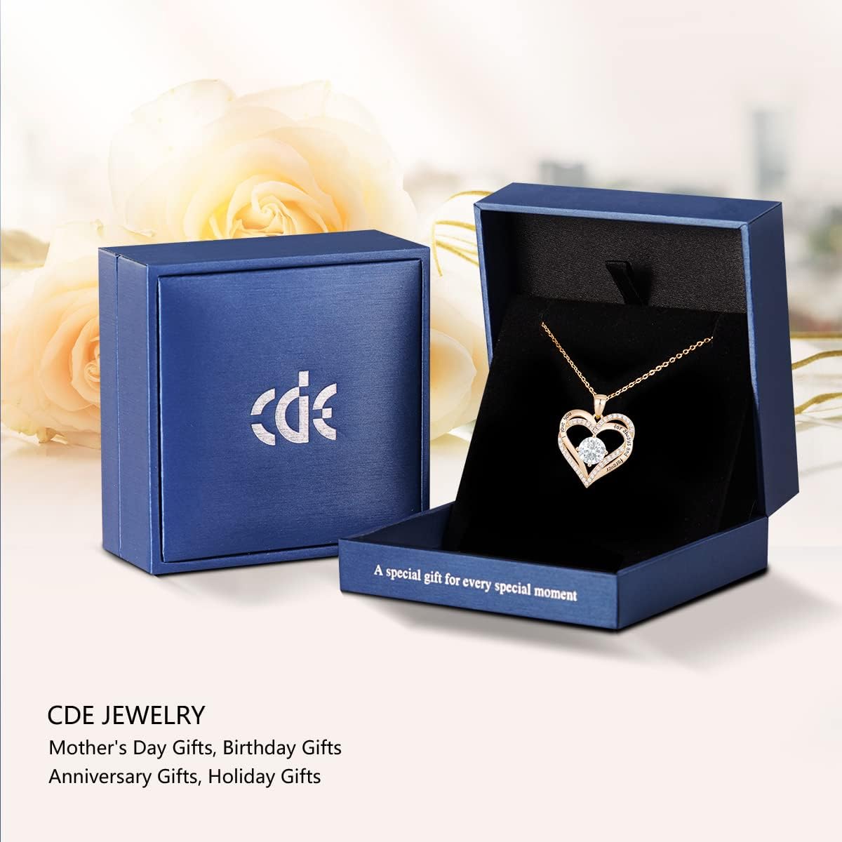 CDE Forever Love Heart Necklaces for Women, Wedding Anniversary, Birthday Mothers Day Christmas Day Gifts for Mom, Mother, Wife, friend, S925 Silver Jewelry with Birthstone Pendant