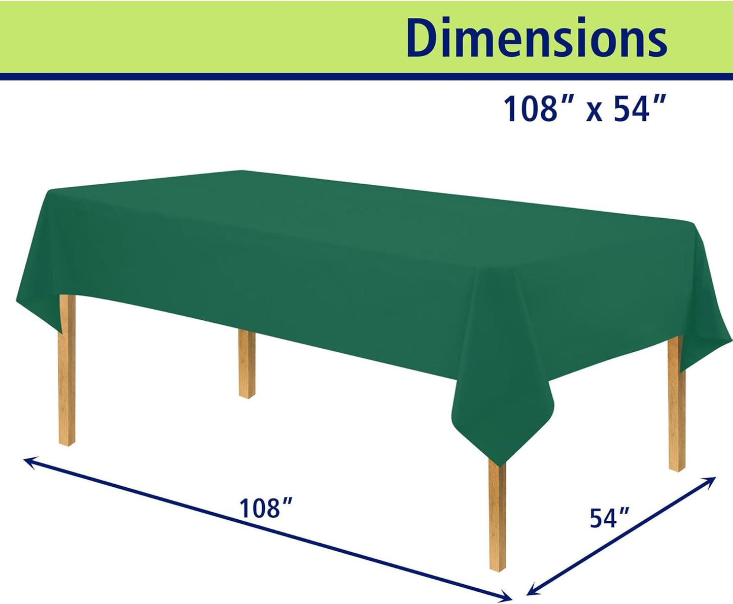 Green Disposable Plastic Tablecloth for Rectangle Tables (12 Pack) Premium Decorative Table Covers, for Parties, Events and Weddings, Indoors & Outdoors, 54 x 108 inch, Rectangle, Green