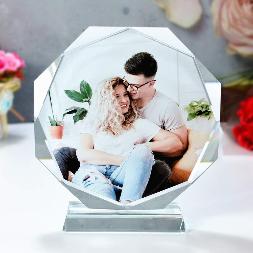 FANF&YKPY Personalized Crystal Glass Custom Color Photo Desktop Decorative Photo Frames, Birthdays, Wedding Gifts,Gift for Girlfriends, Husbands,Wife,Couple,Friends,Child