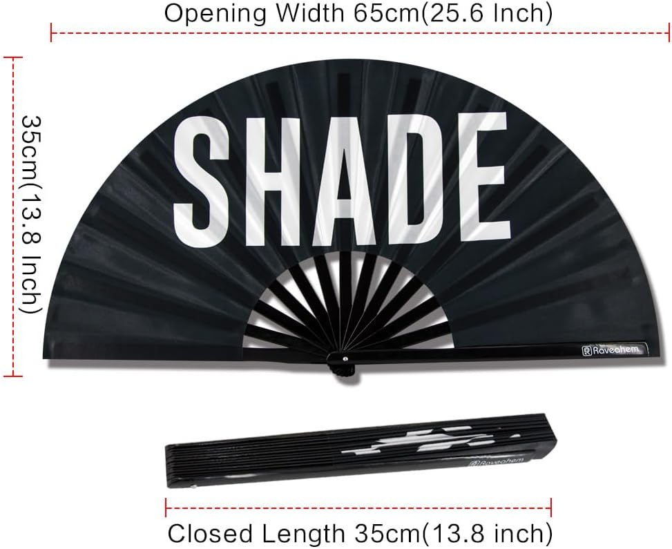 UV Glow Rave Fan, Bamboo Folding Clack Hand Fans Foldable for Men Women, Boots on the Ground Poping Fan for EDM Festival Line Dance Decoration, (Shade Pattern, Large 13")