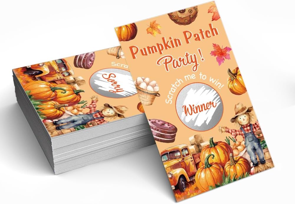 50 Pack Pumpkin Thanksgiving Theme Patch Scratch Off Game, Funny Scratch Cards for Fall Party Game, Thanksgiving Raffle Tickets for Birthday Games, Baby Shower, Thank You Party Games