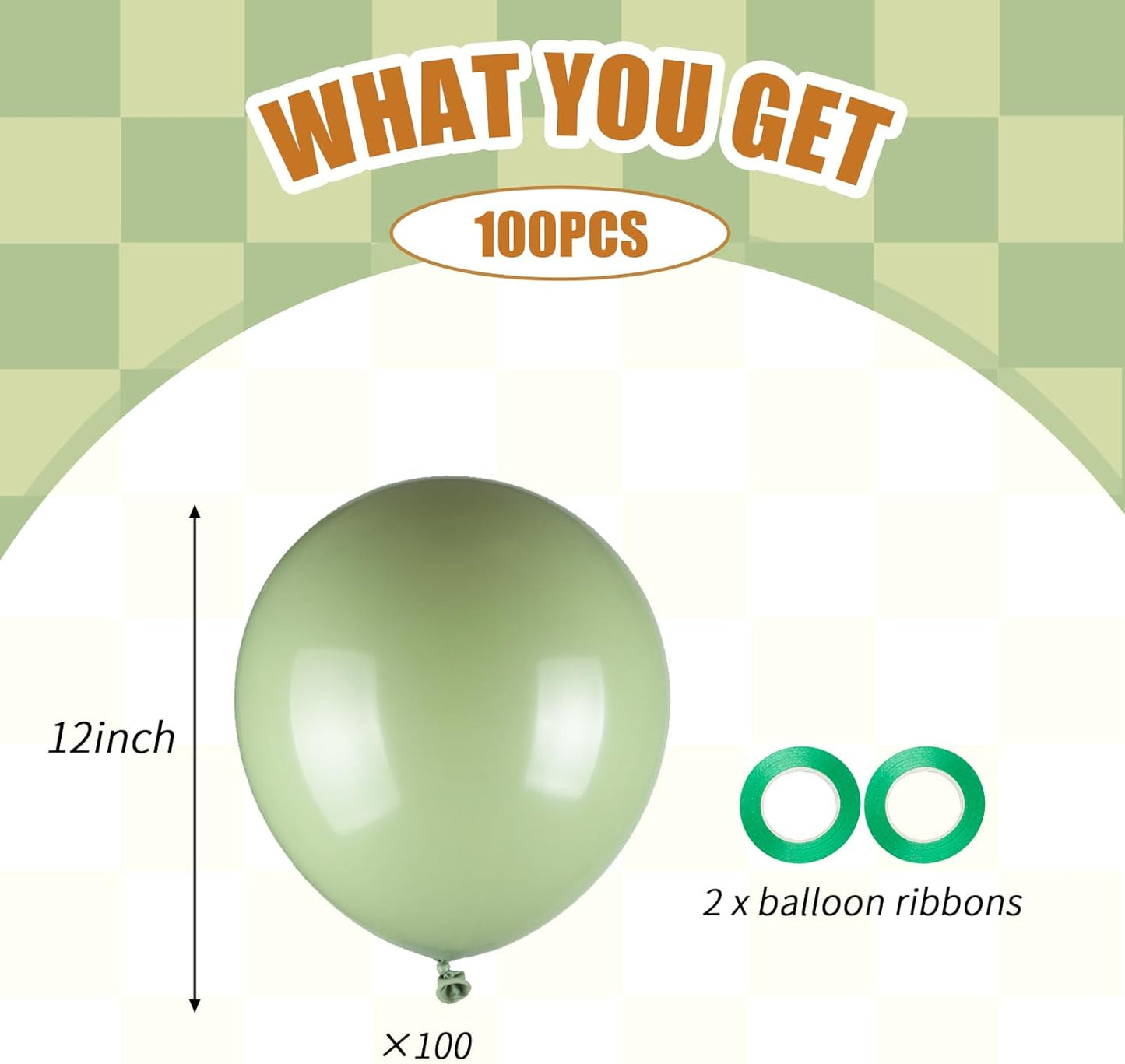 100pcs Sage Green Balloons, 12inch Neutral Olive Green Balloons for BOHO Wedding Birthday Baby Bridal Shower Gender Reveal Party Decoration (with 66ft Ribbon)