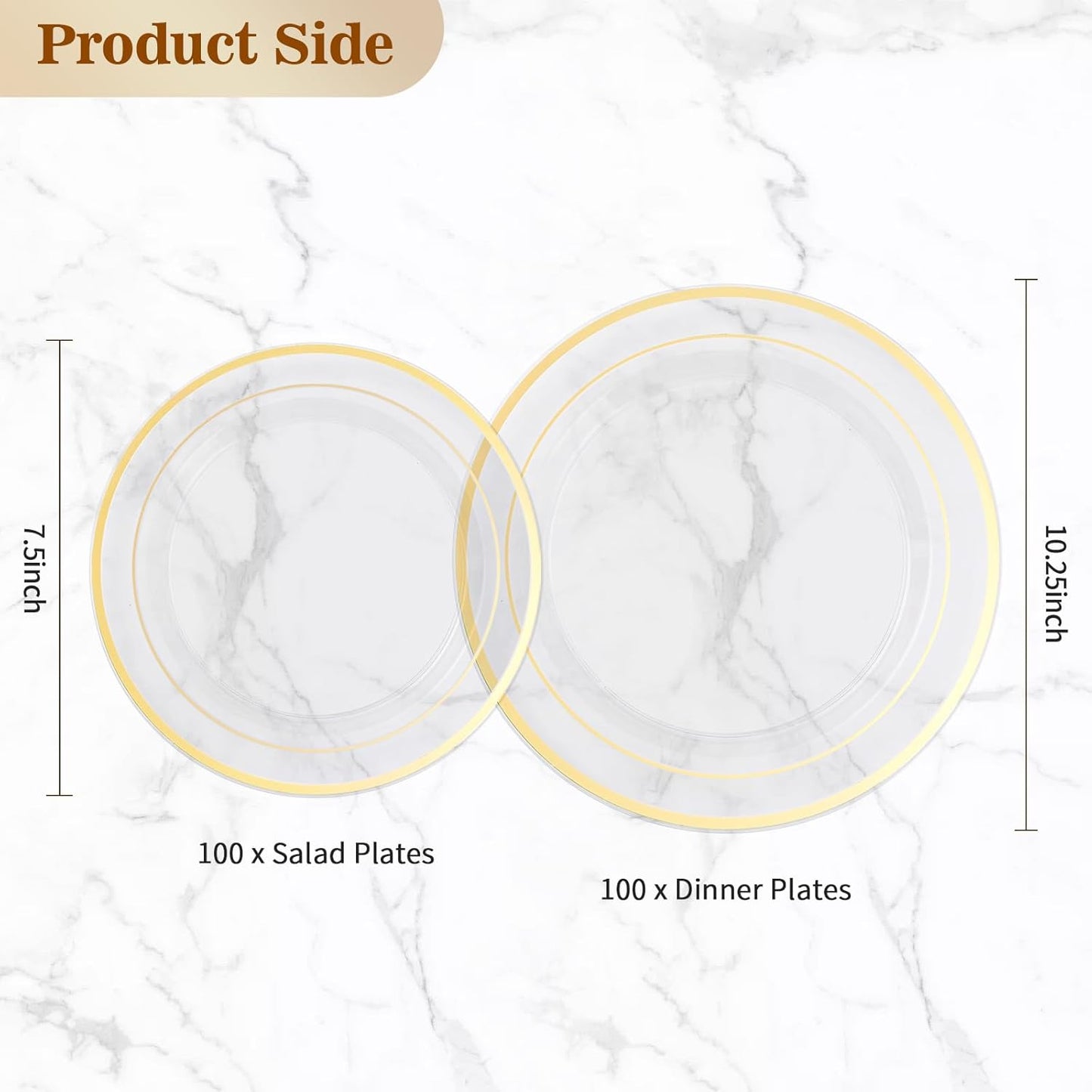 BESTVIP 200PCS Clear Gold Plastic Plate, Disposable Party Plates with 100 Dinner and 100 Dessert Plates, Plastic Plate for Party, Wedding and Birthday
