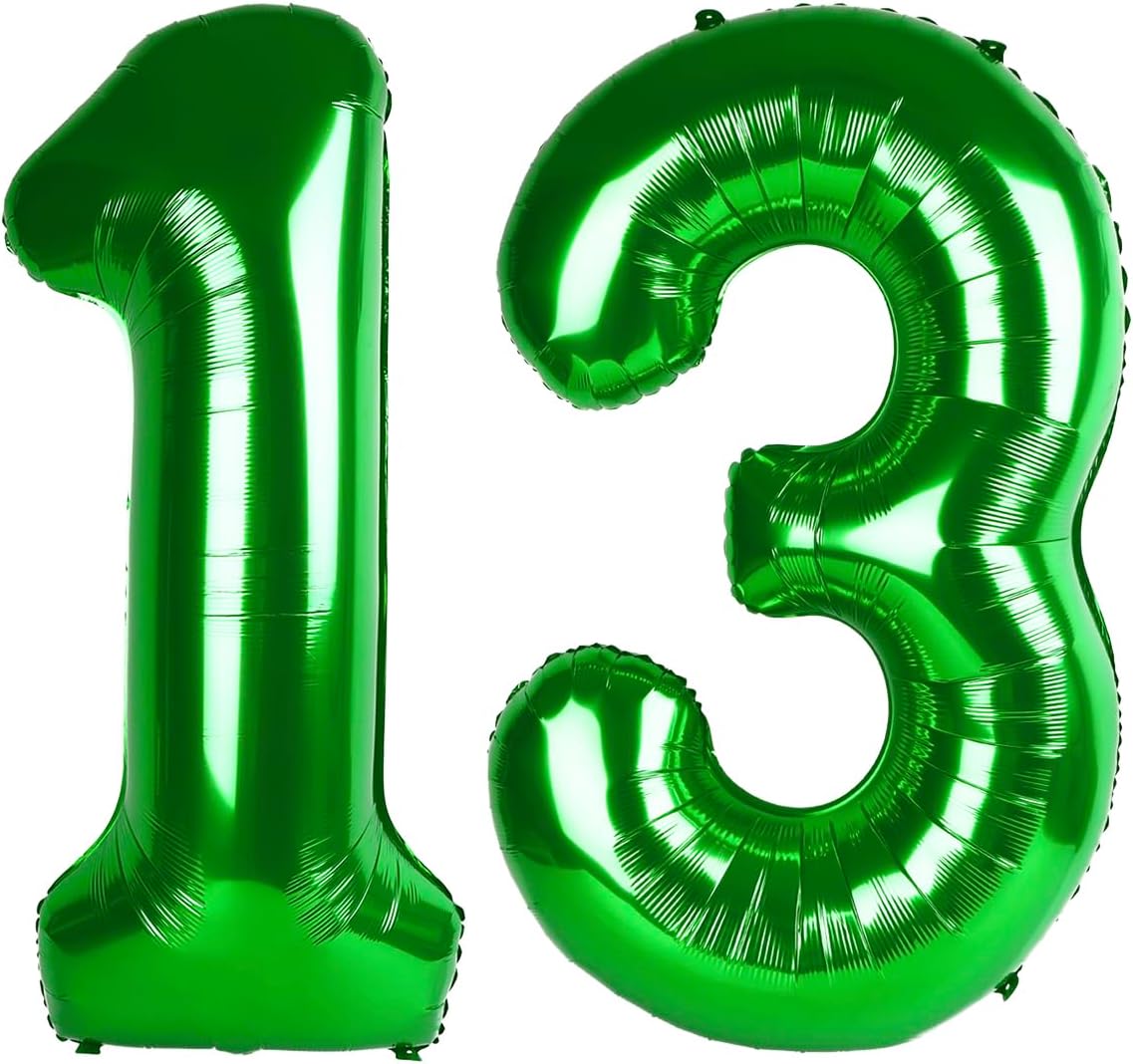 Green Number 13 Balloon 40 inch, 13 Number Balloons, 13th Green Birthday Decorations, 13 Year Old Girls Boys Party Supplies, St. Patrick's Day Games Theme Birthday Decorations
