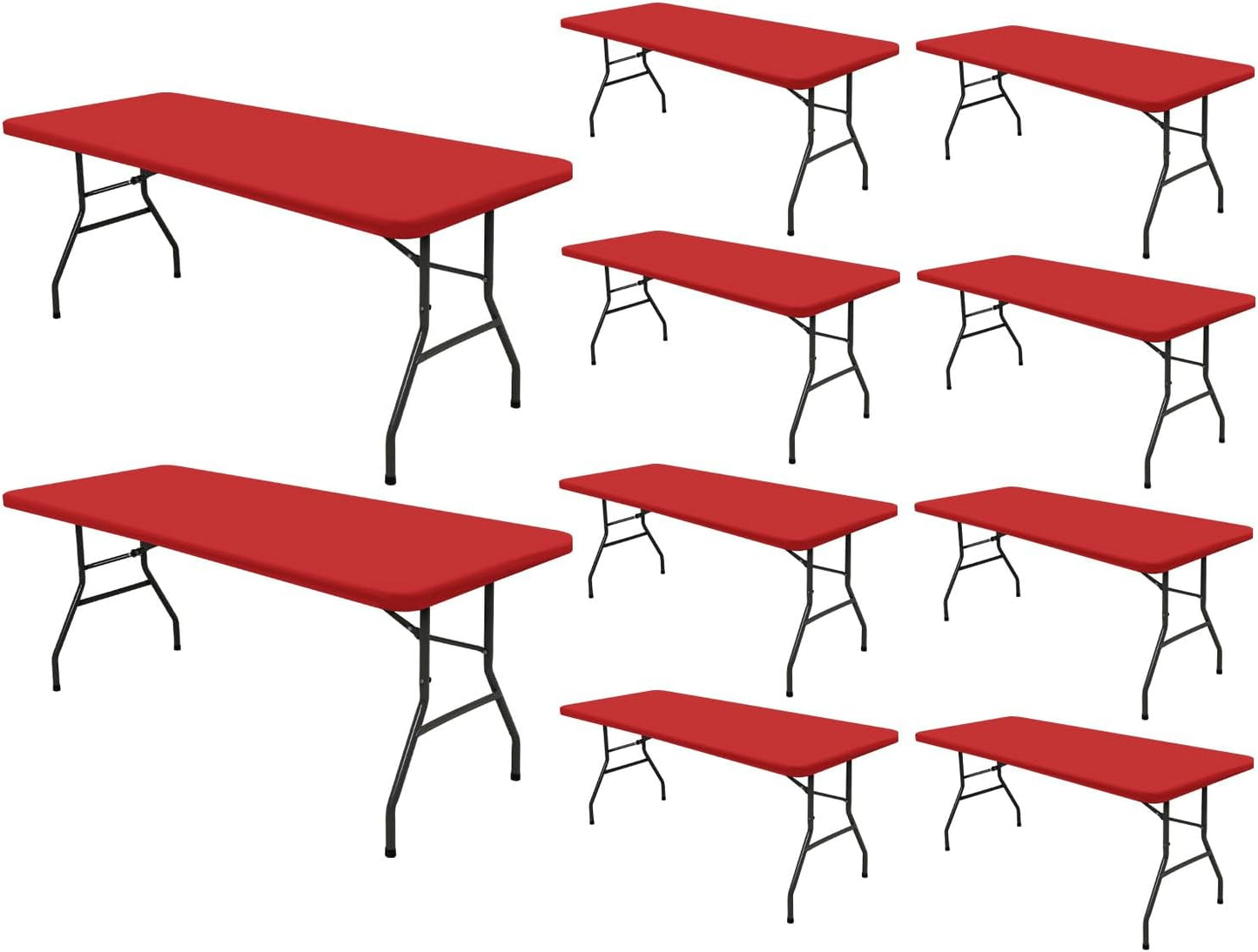 10 Pack Picnic Fitted Table Cover for 8 Foot Tablecloth for Rectangle Tables Waterproof Stretch Washable Folding Indoor and Outdoor Spandex Table Cloth for Camping Banquet and Parties (Red,30" x 96")