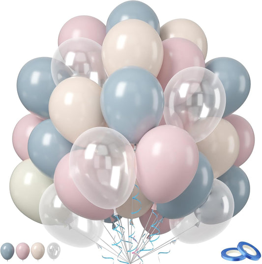 Dusty Pink Blue Balloons, 50PCS 12Inch Gender Reveal Balloon Set with Mist Blue Pink Sand White Transparent balloon for Boy or Girl Gender Reveal Baby Shower Wedding Party Decoration