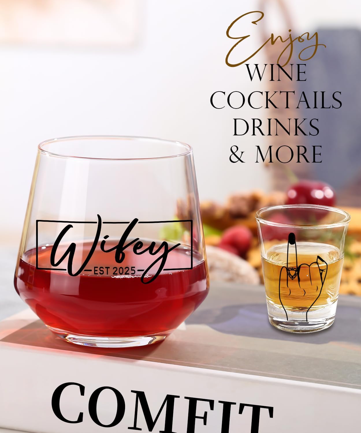 Wedding Gifts 2025 -Hubby & Wifey Wine&Whiskey Glass Set,Mr and Mrs Gifts - Anniversary Wedding Gift for Couple,Unique Bridal Shower Gift,Bride and Groom Shot Glasses