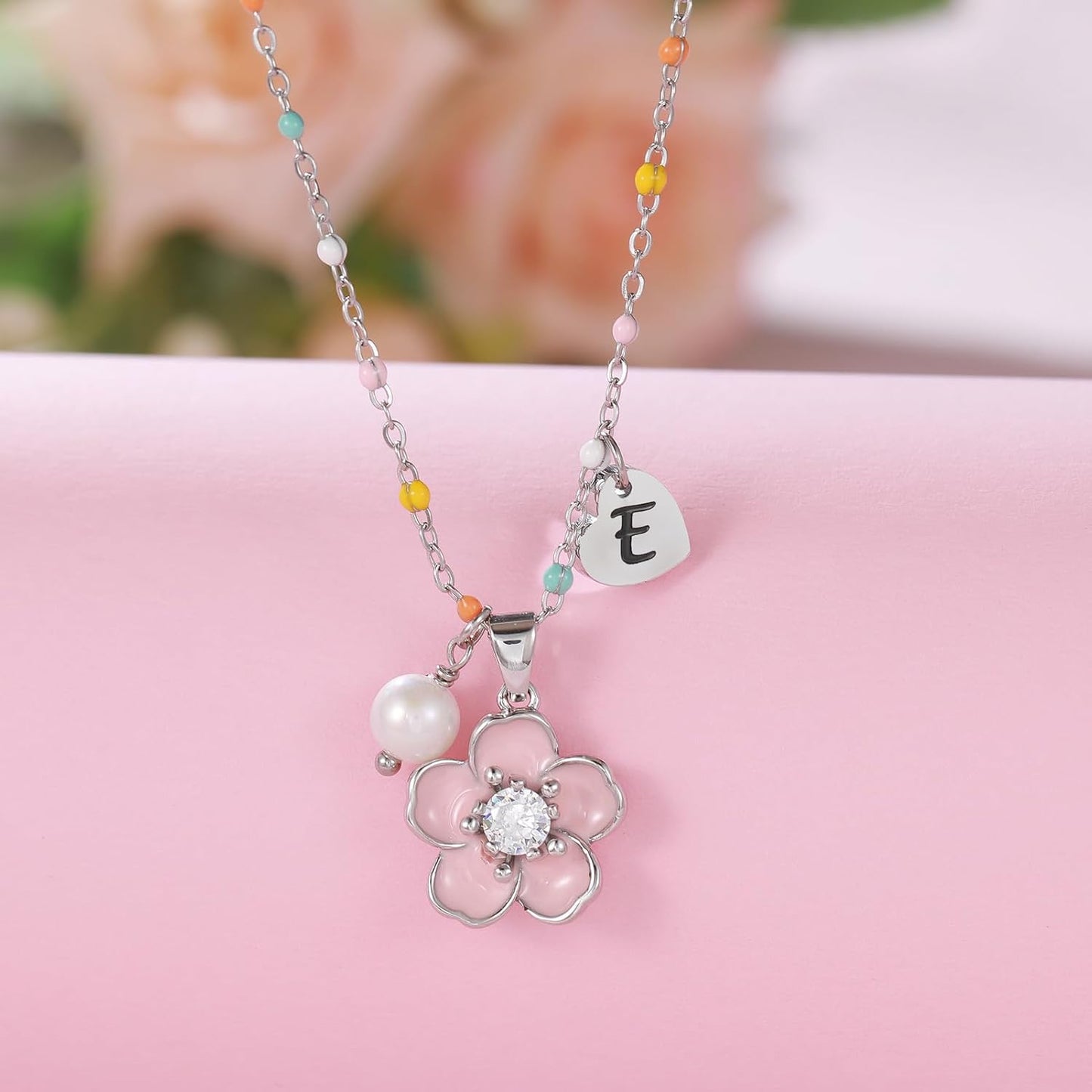 DS Flower Girl Necklace Gifts |Heart Initial Letter Flower Necklaces with Pearl Charm for Women | Personalized Wedding Proposal Bridal Shower Party Jewelry Gift | 18K Gold Plated Stainless Steel