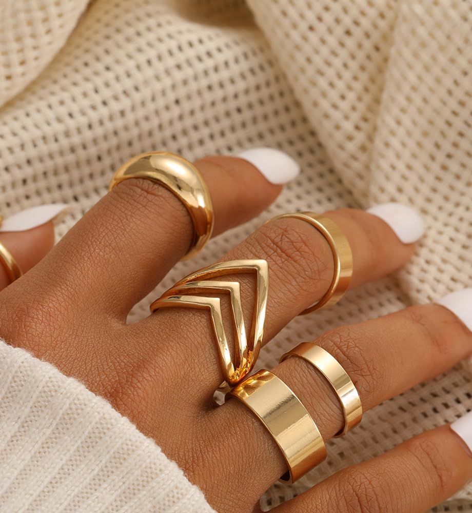 iF YOU 25 Pcs Gold Knuckle Ring Set for Women, Chunky Stackable Finger Midi Rings, Silver Simple Stacking Cute Rings Pack Trendy Stuff Jewelry Gift