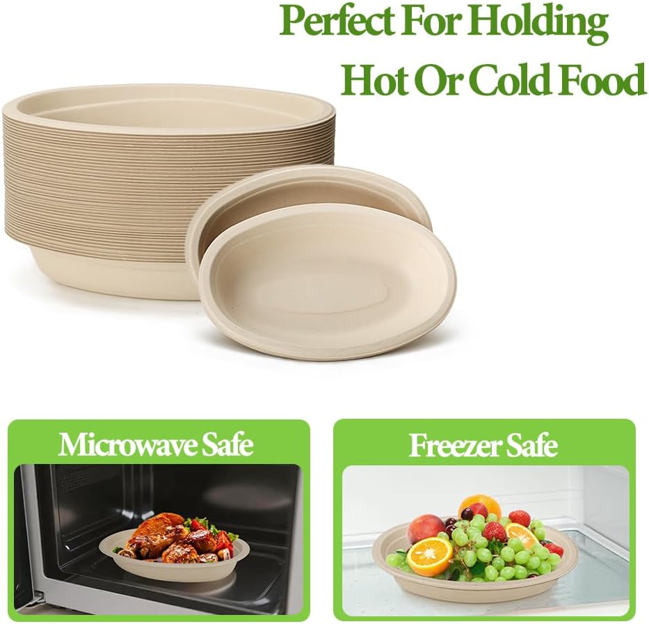 Aksipo 28 OZ 50 Count Paper Bowls, Oval Paper Bowls, Soup Bowl, Meal Prep Containers, Microwave Safe, Compostable, Large Disposable Bowls for Nacho, Burrito, Salad, Baked Potato, Chips and Cheese