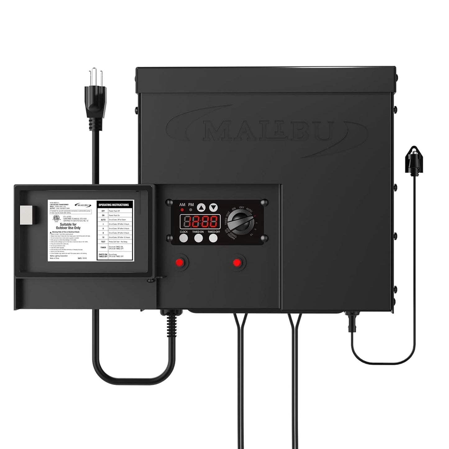 MALIBU 600W Low Voltage Transformer Outdoor Landscape Lighting Transformer 120V AC to 12V AC with Sensor and Weather Shield for Garden LED Lighting, Spotlight, Pathway Light, ETL Listed