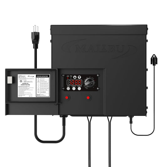 MALIBU 600W Low Voltage Transformer Outdoor Landscape Lighting Transformer 120V AC to 12V AC with Sensor and Weather Shield for Garden LED Lighting, Spotlight, Pathway Light, ETL Listed