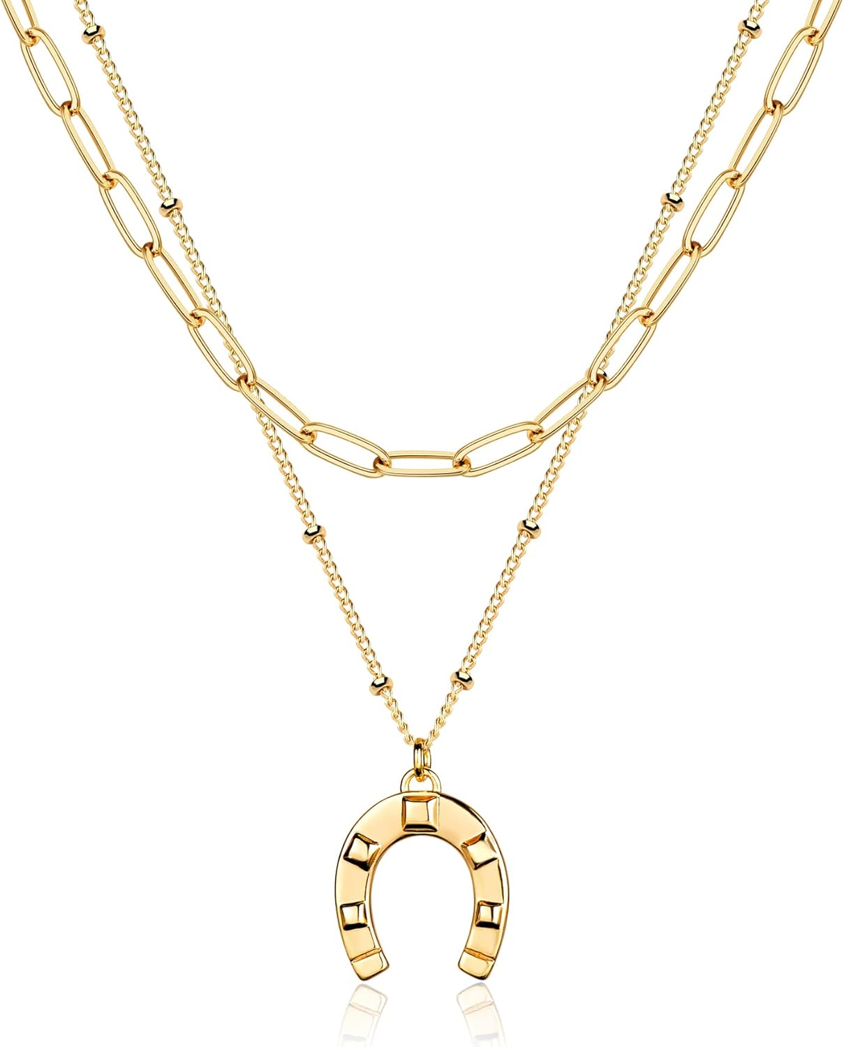 MEVECCO Layered Heart Necklace Pendant Handmade 18k Gold Plated Dainty Gold Choker Arrow Bar Layering Long Necklace for Women