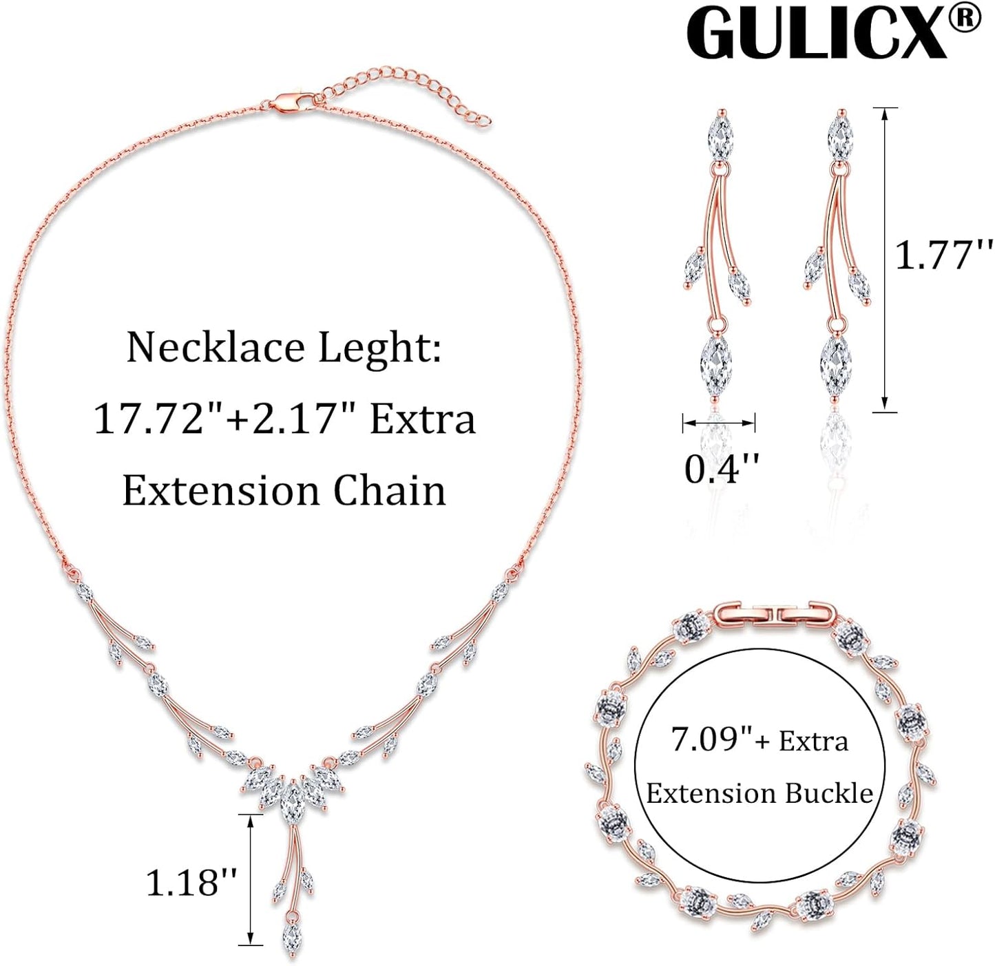GULICX Jewelry Set for Womens, Rhinestone Necklace and Earrings Bracelet Set, Wedding Party Prom Jewelry Set for Brides Bridesmaid