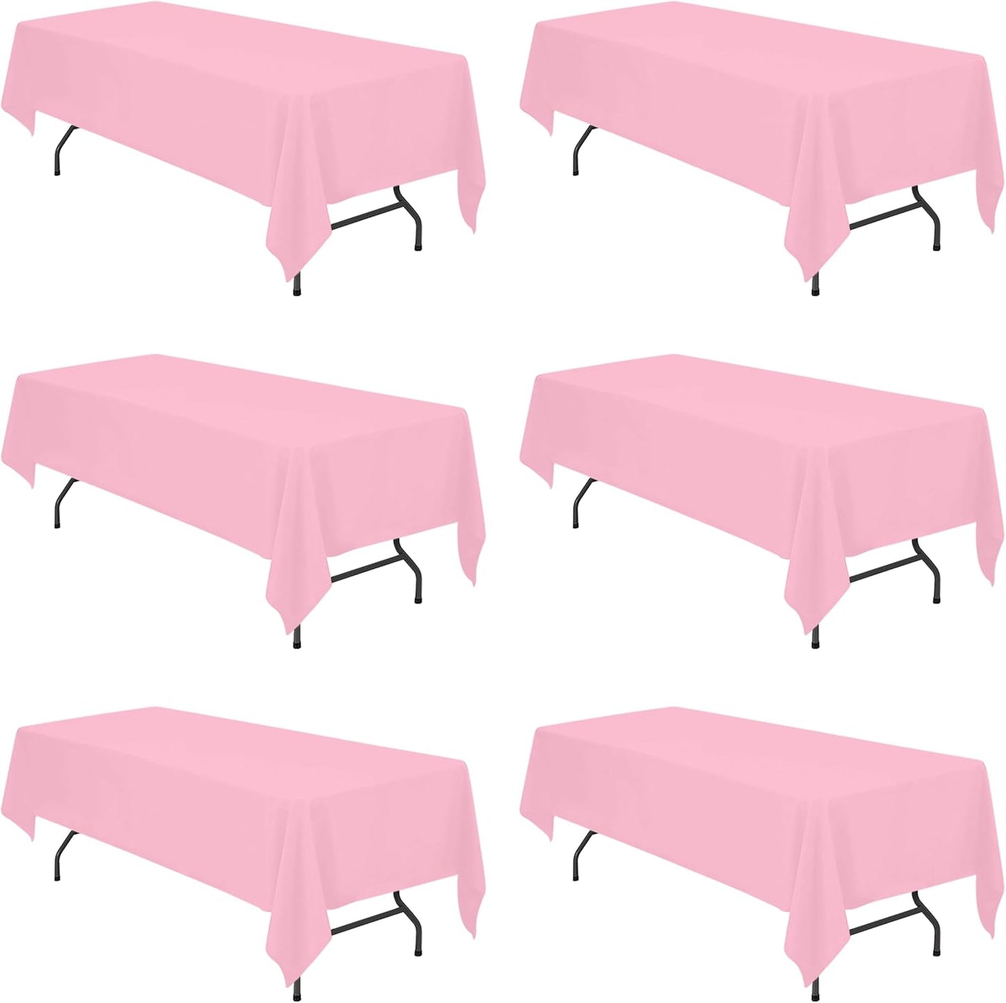 BRILLMAX 6 Pack Pink Tablecloths for 8 Foot Rectangle Tables 60 x 126 Inch - 8ft Rectangular Bulk Linen Polyester Fabric Washable Cloth Cover for Wedding Reception Banquet Birthday Party
