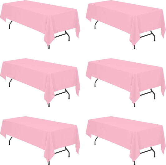 BRILLMAX 6 Pack Pink Tablecloths for 8 Foot Rectangle Tables 60 x 126 Inch - 8ft Rectangular Bulk Linen Polyester Fabric Washable Cloth Cover for Wedding Reception Banquet Birthday Party